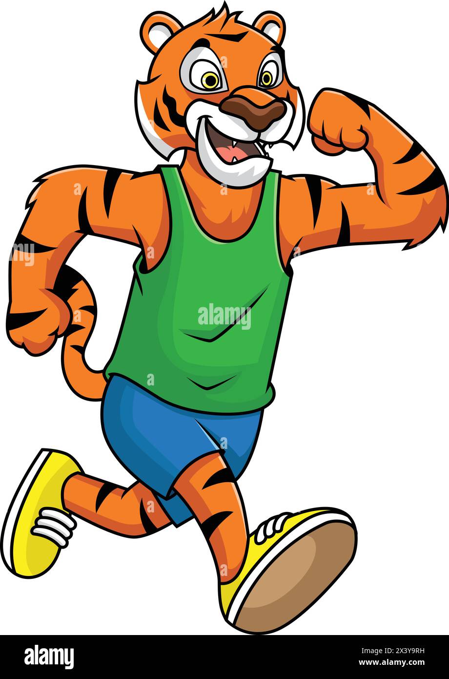 Tiger-Maskottchen läuft Vektor-Cartoon-ClipArt Stock Vektor