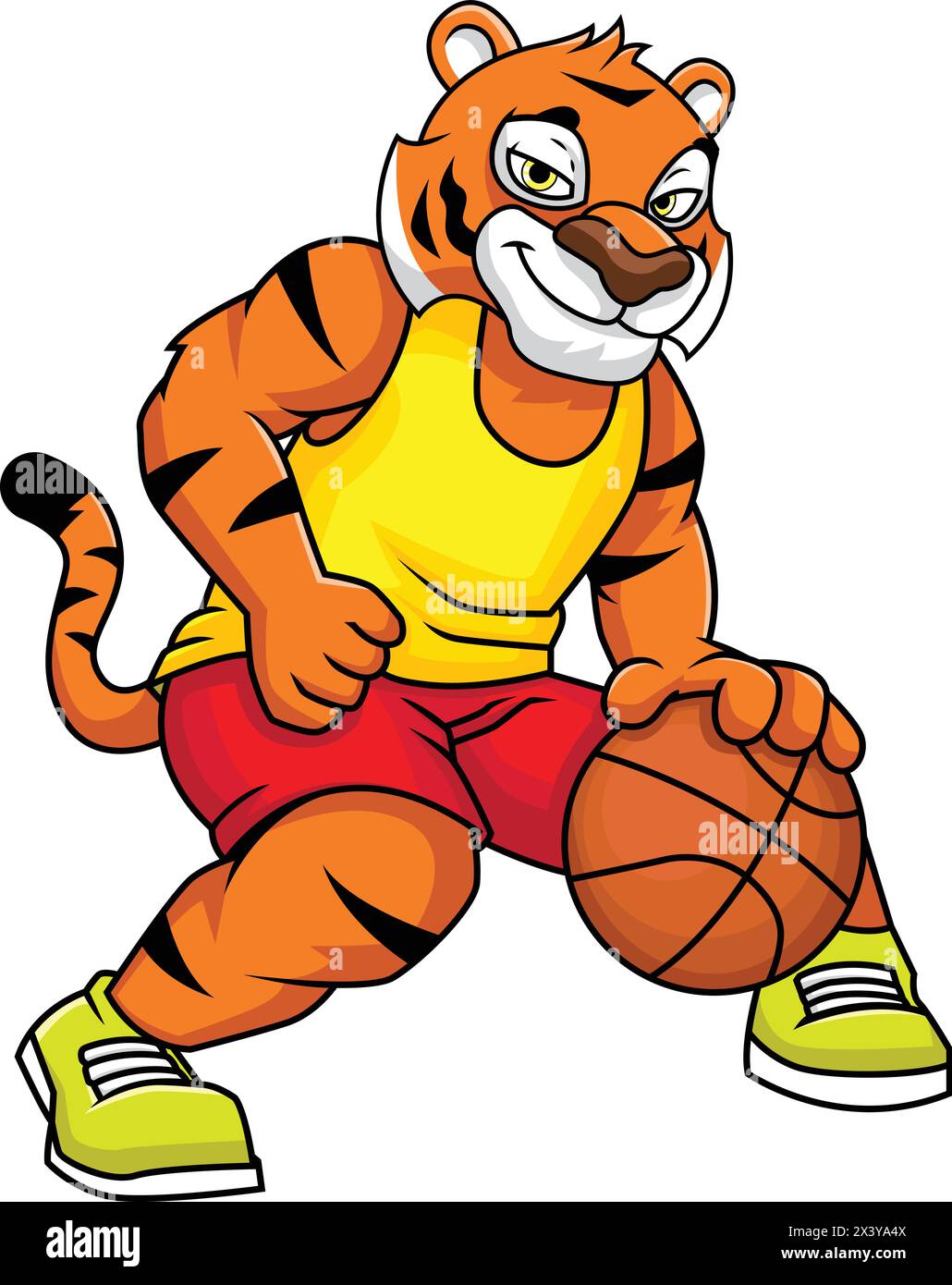 Tiger Maskottchen spielen Basketball Vektor Cartoon Clip Art Stock Vektor