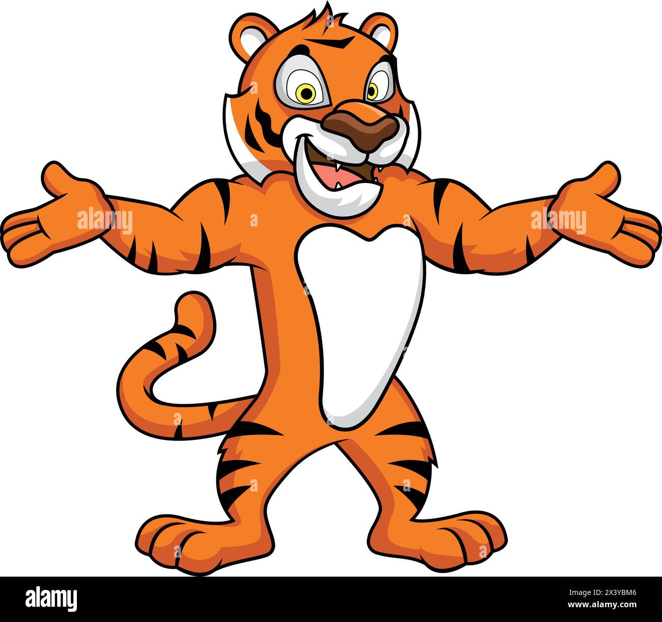 Tigermaskottchen mit offenen Armen Vektor-Zeichentrickfilm-ClipArt Stock Vektor