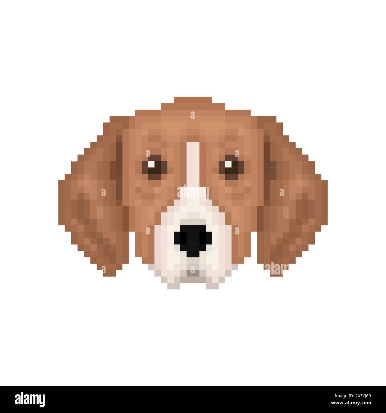Porträt des Welpen großer anglo-französischer dreifarbiger Hund. Pixel Art Dog-Symbol. Vektorgrafik. Stock Vektor