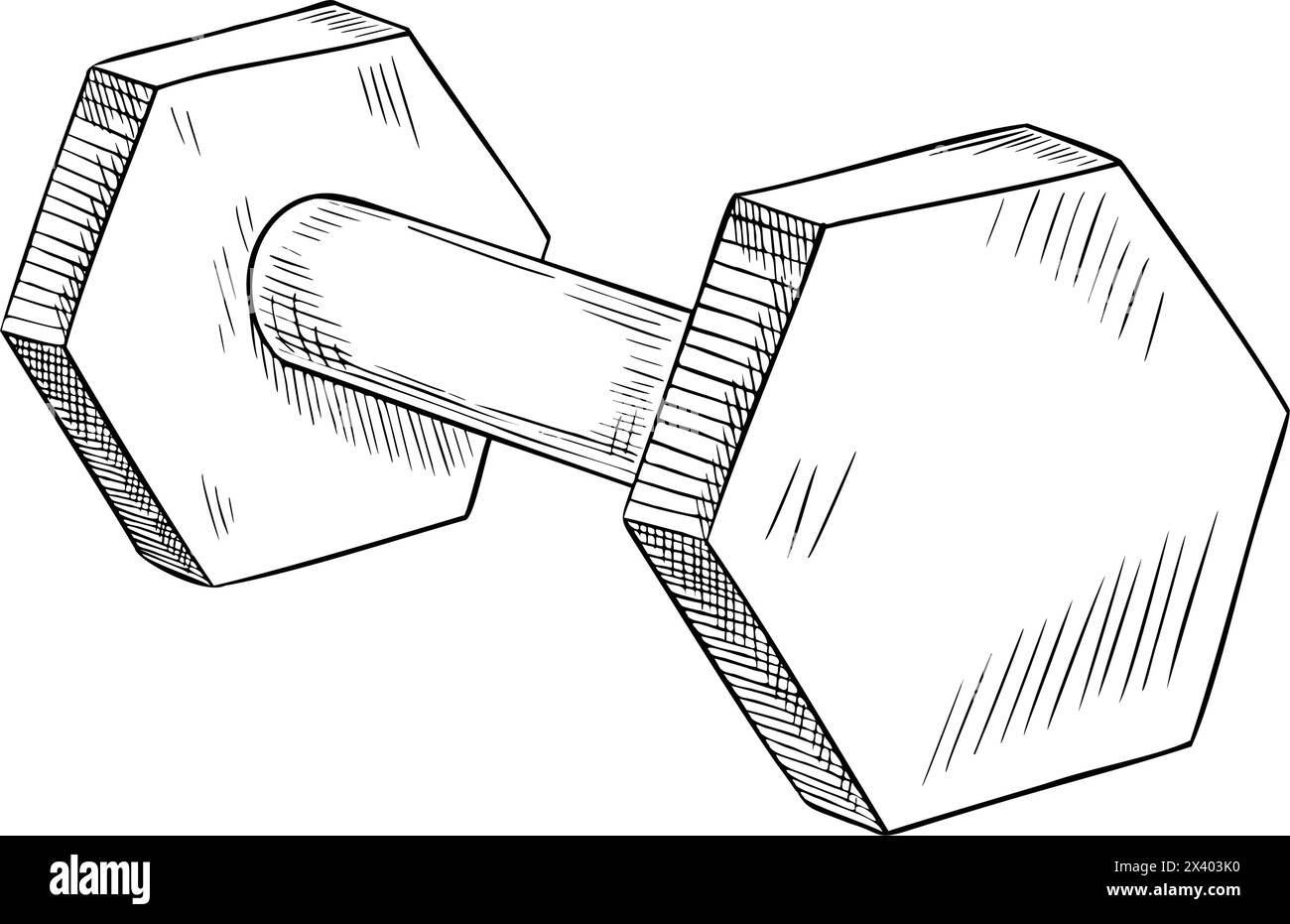 Kurzhantel für Fitness. Vektor-Barbell-Illustration auf isoliertem Hintergrund. Lineare Zeichnung von Sportgeräten zum Gewichtheben im Fitnessstudio mit schwarzer Tinte. Sketch für Trainingsgewichte für Symbol oder Logo. Stock Vektor