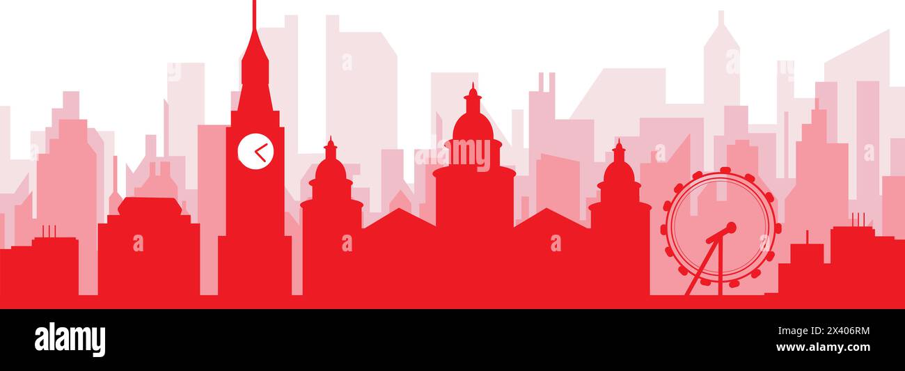 Rotes Poster mit Panoramablick auf die Skyline der Stadt von BELFAST, IRLAND Stock Vektor