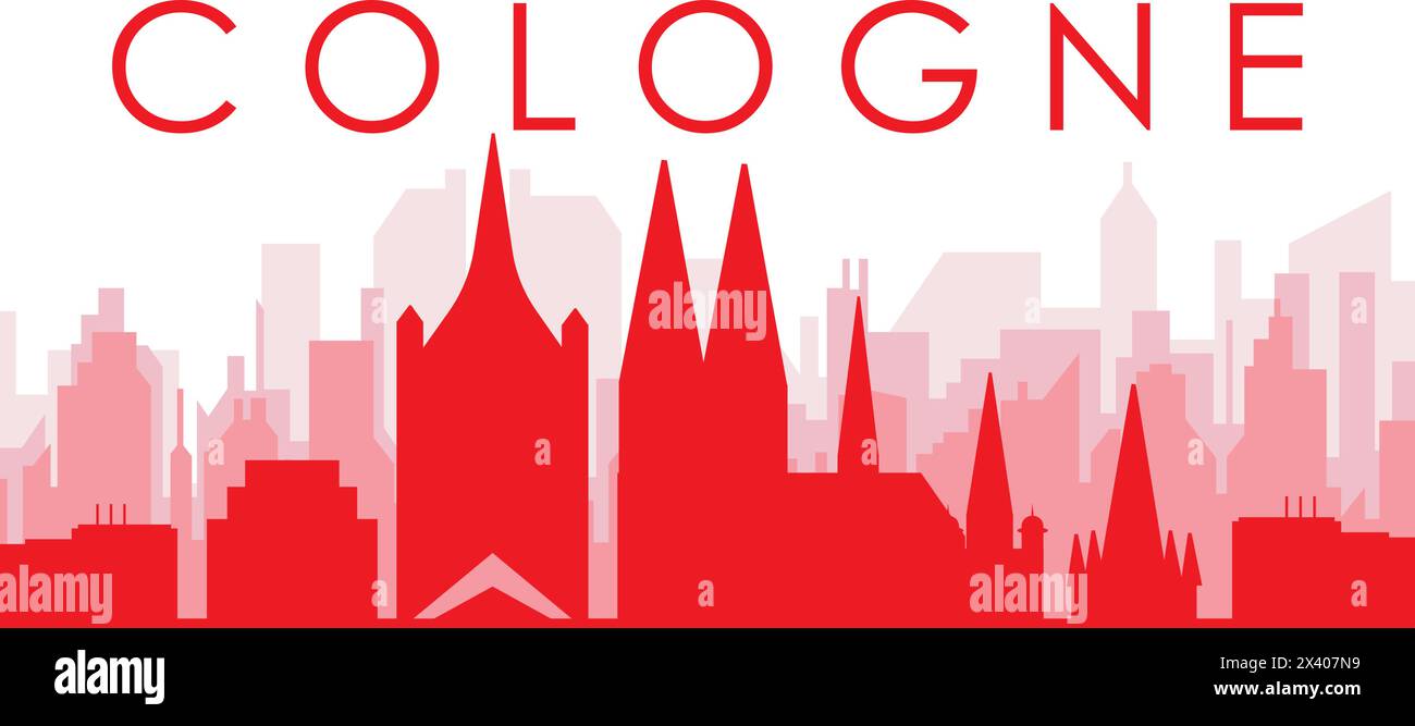 Rotes Poster mit Panoramablick über die Skyline von KÖLN, DEUTSCHLAND Stock Vektor