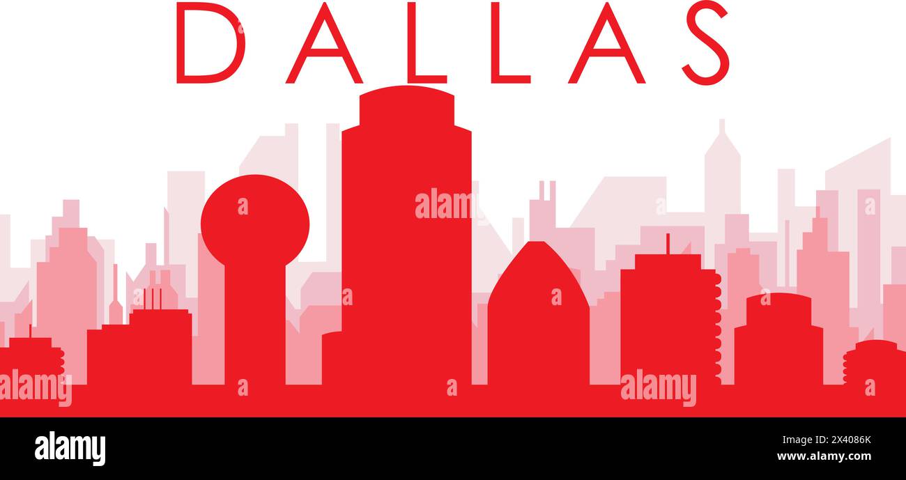 Rotes Poster mit Panoramablick auf die Skyline von DALLAS, USA Stock Vektor