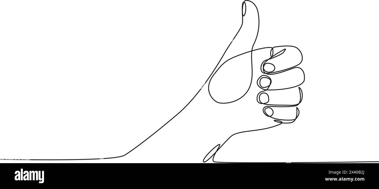 Kontinuierliche einzeilige Zeichnung der Hand in Daumen nach oben Geste, Linie Art Vektor Illustration Stock Vektor