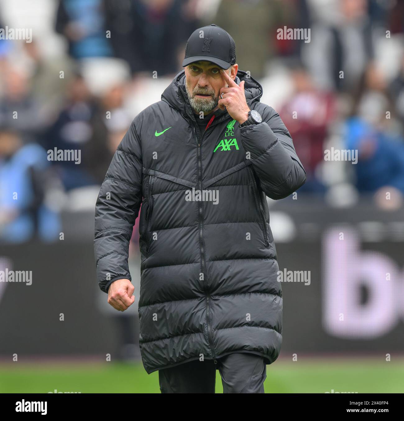 London, Großbritannien. April 2024 - West Ham United gegen Liverpool - Premier League - London Stadium. Liverpool Manager Jurgen Klopp. Bildnachweis: Mark Pain / Alamy Live News Stockfoto