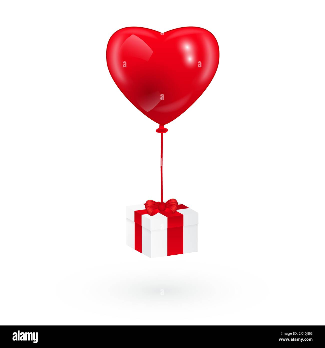 Bild des herzförmigen roten Ballons und einer Geschenkbox, Vektor-EPS-10-Illustration Stock Vektor
