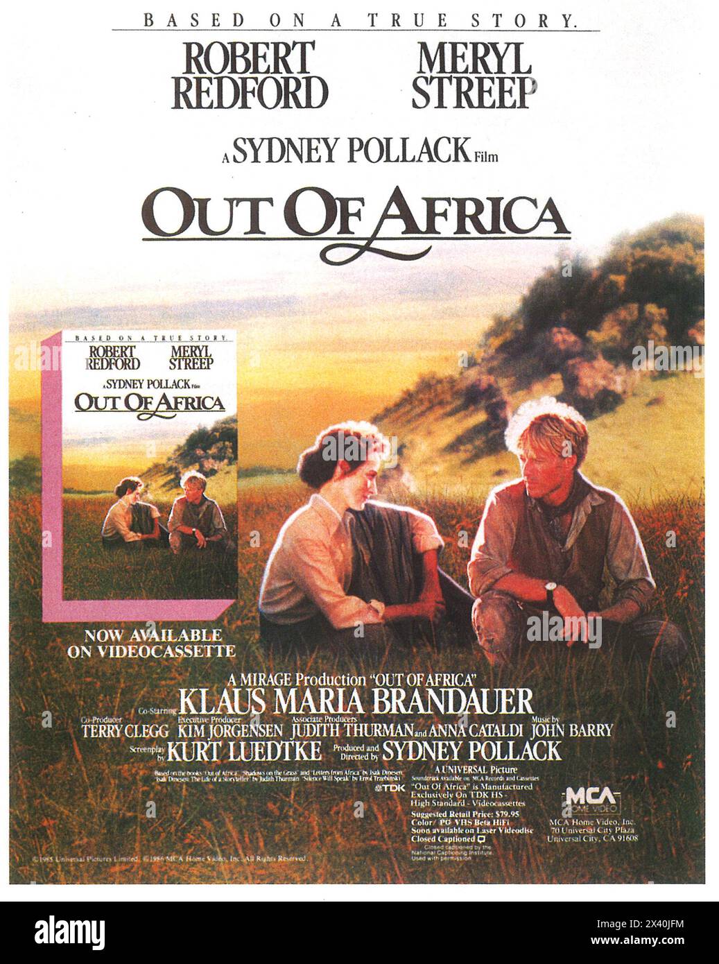 1986 Out of Africa - Sydney Pollack Film mit Robert Redford Promo Werbespot Stockfoto