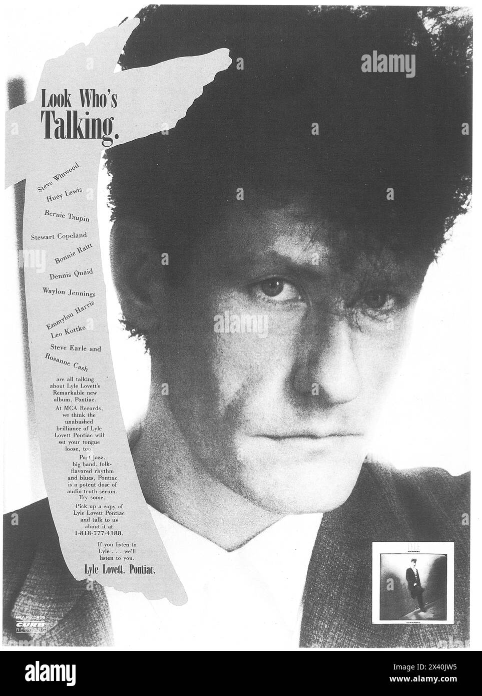 1988 Lyle Lovett - Pontiac - Look Who's Talking Album Cover Stockfoto