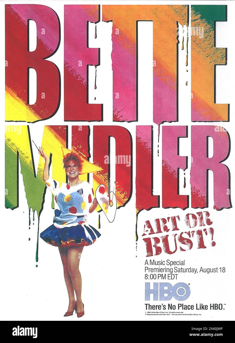 1984 Bette Midler – Art or Bust Music Special on HBO Poster Promo Stockfoto