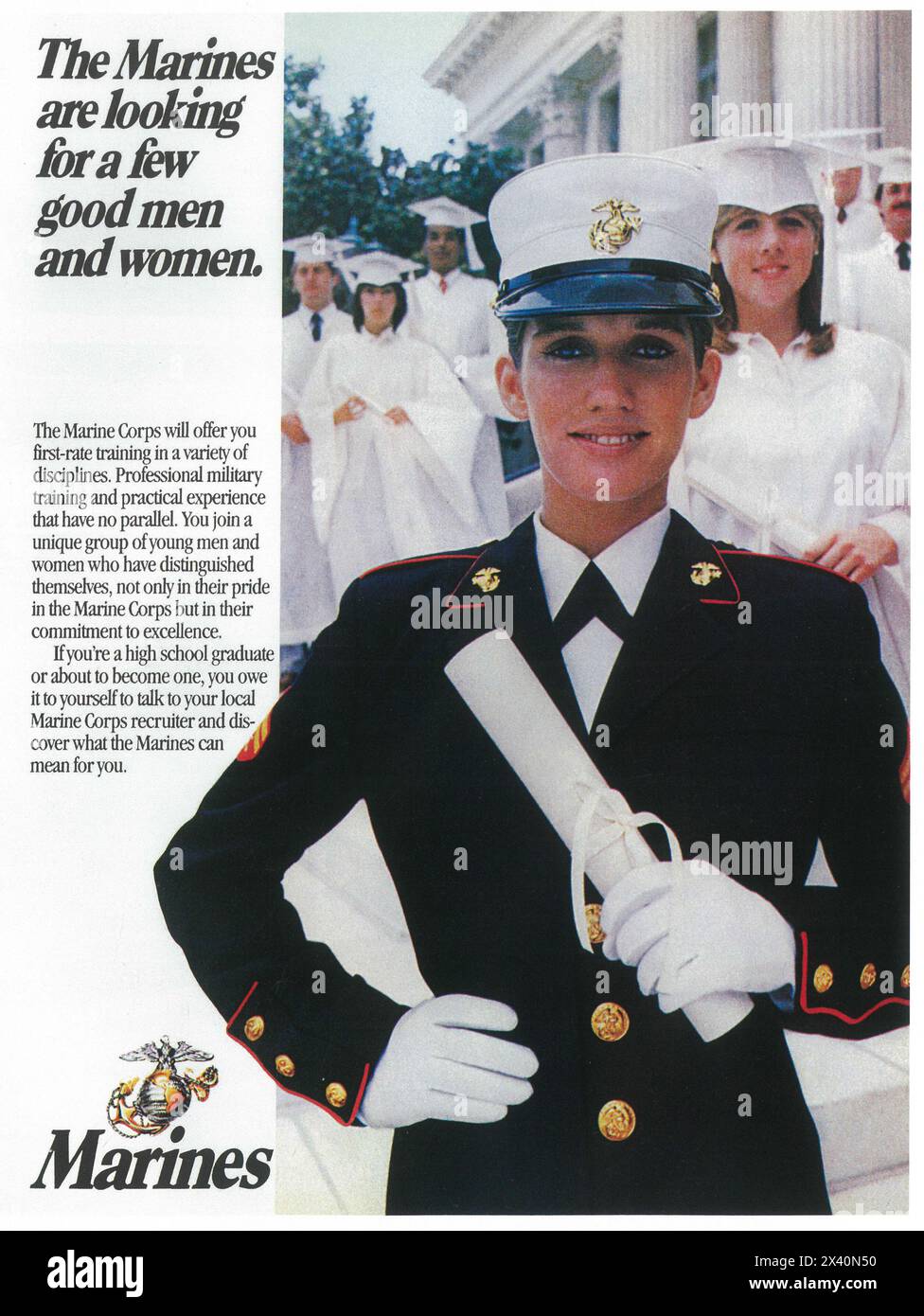 1984 US-Marines Werbespot – „die Marines suchen nach wenigen guten Männern und Frauen“ Stockfoto