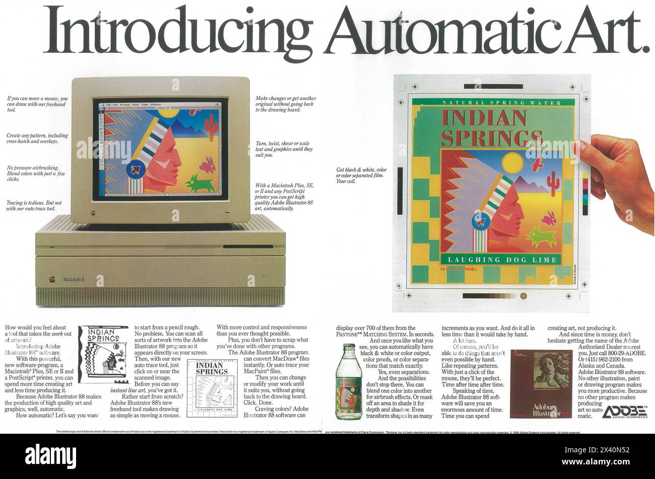 1988 Adobe Illustrator-Anzeige mit Apple Macintosh II Stockfoto