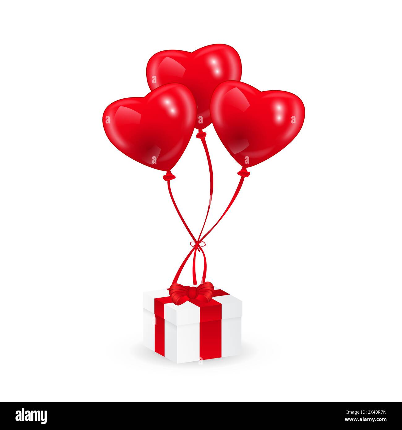 Bild von herzförmigen roten Ballons und einer Geschenkbox, Vektor-EPS-10-Illustration Stock Vektor
