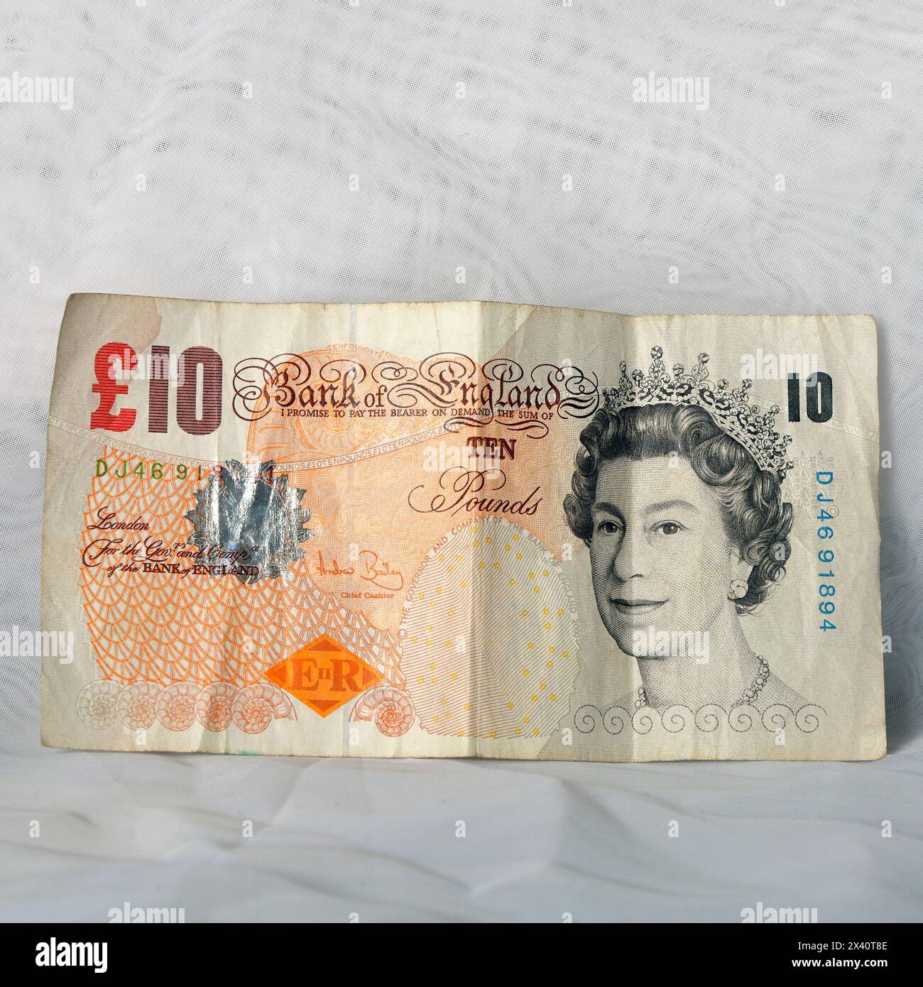 Keine englischen Banknoten mehr im Umlauf, 10 £ Schein. Aril 2024 Aufgenommen. Studio eingerichtet. Stockfoto