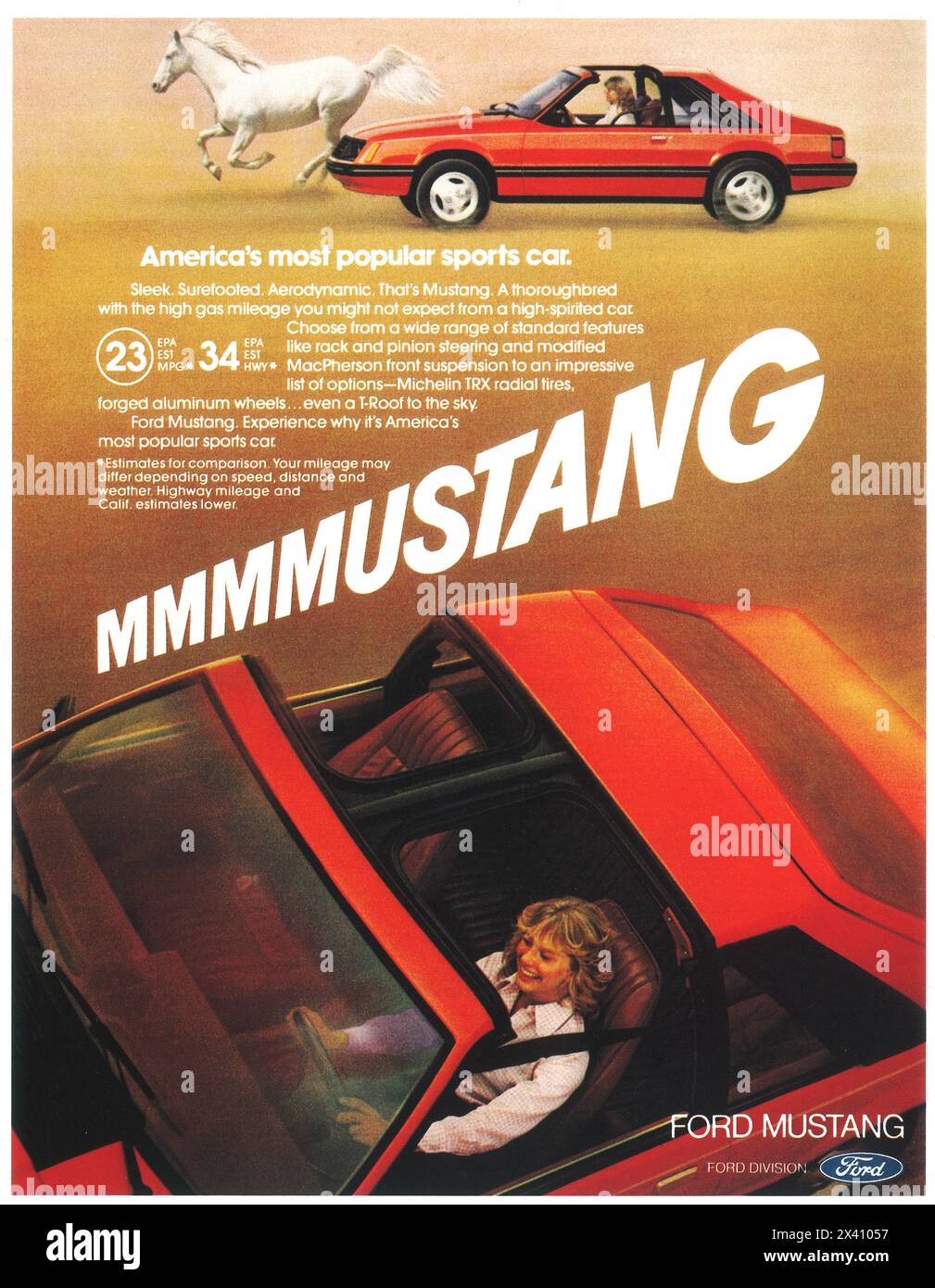 1981 Ford Mustang T-Top-Werbung – MMMMMMUSTANG Stockfoto