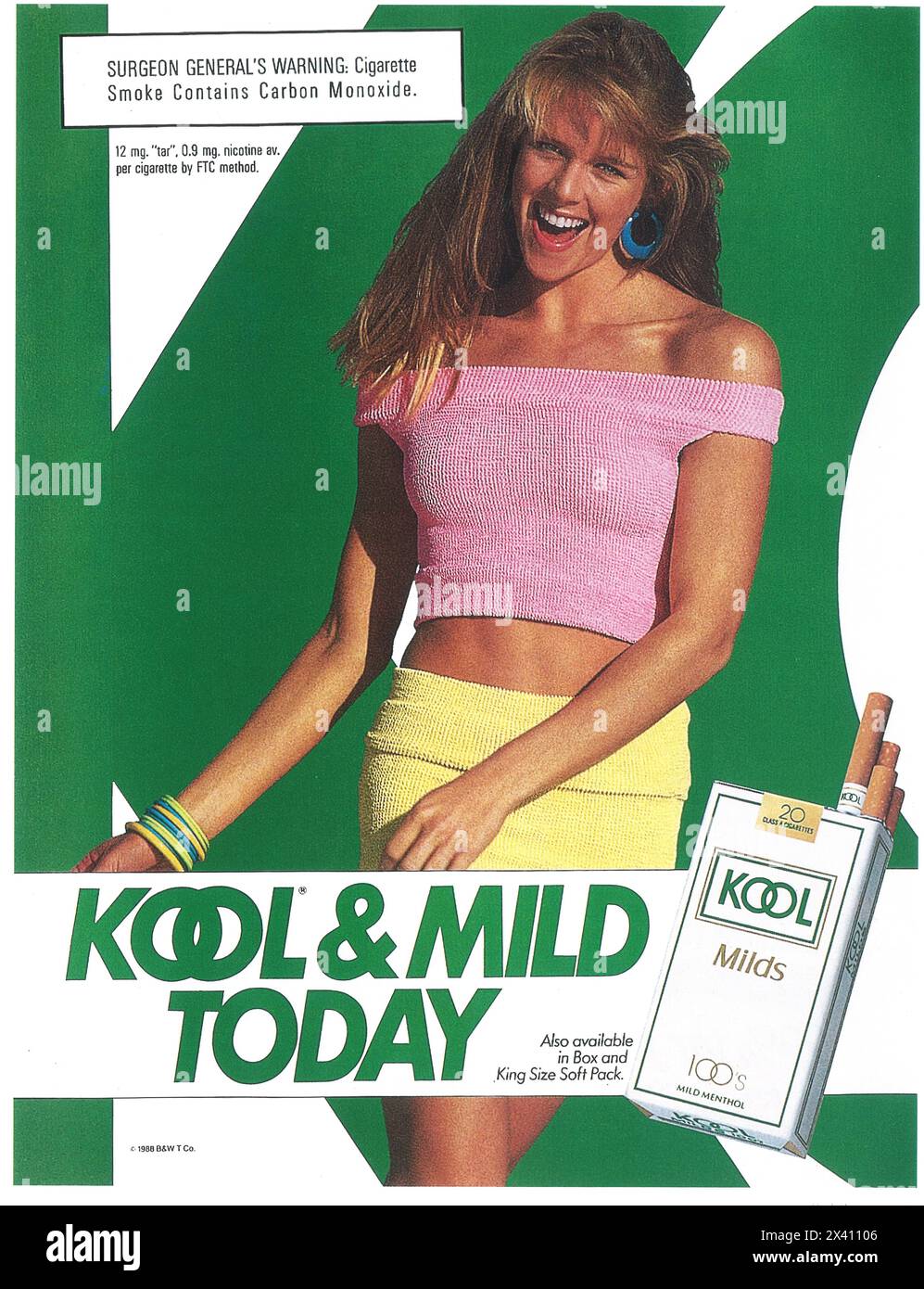 1988 Koo Zigarettenwerbung - Kool & Mild Today Zigarettenwerbung Stockfoto