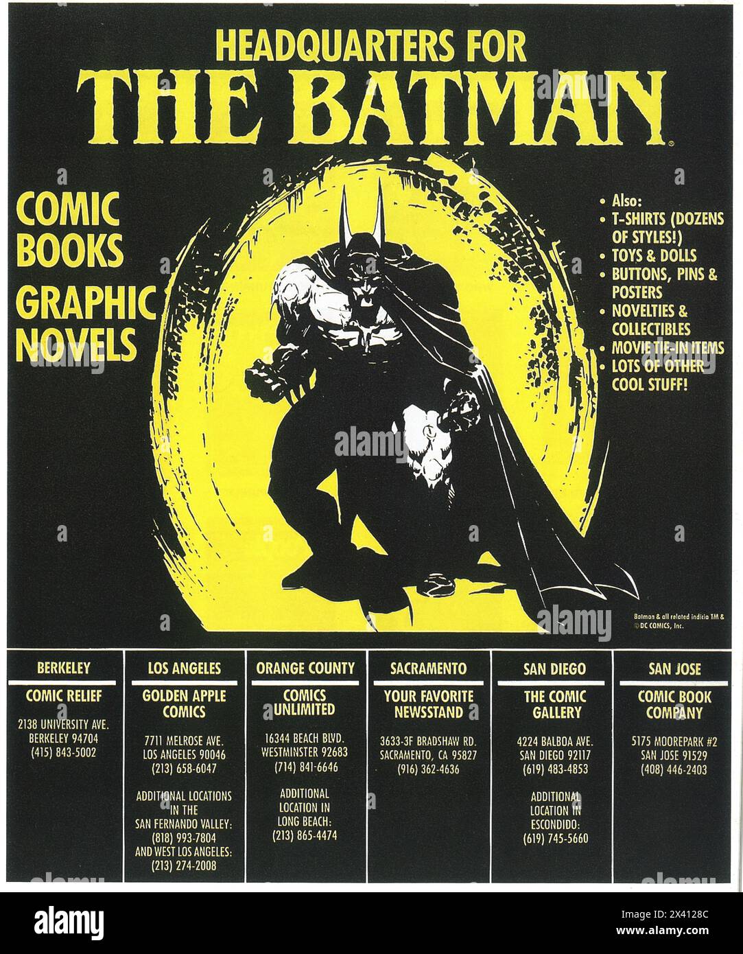 1989 Batman Comics Werbespot - Hauptquartier der Batman - Comics, Graphic Novels Stockfoto