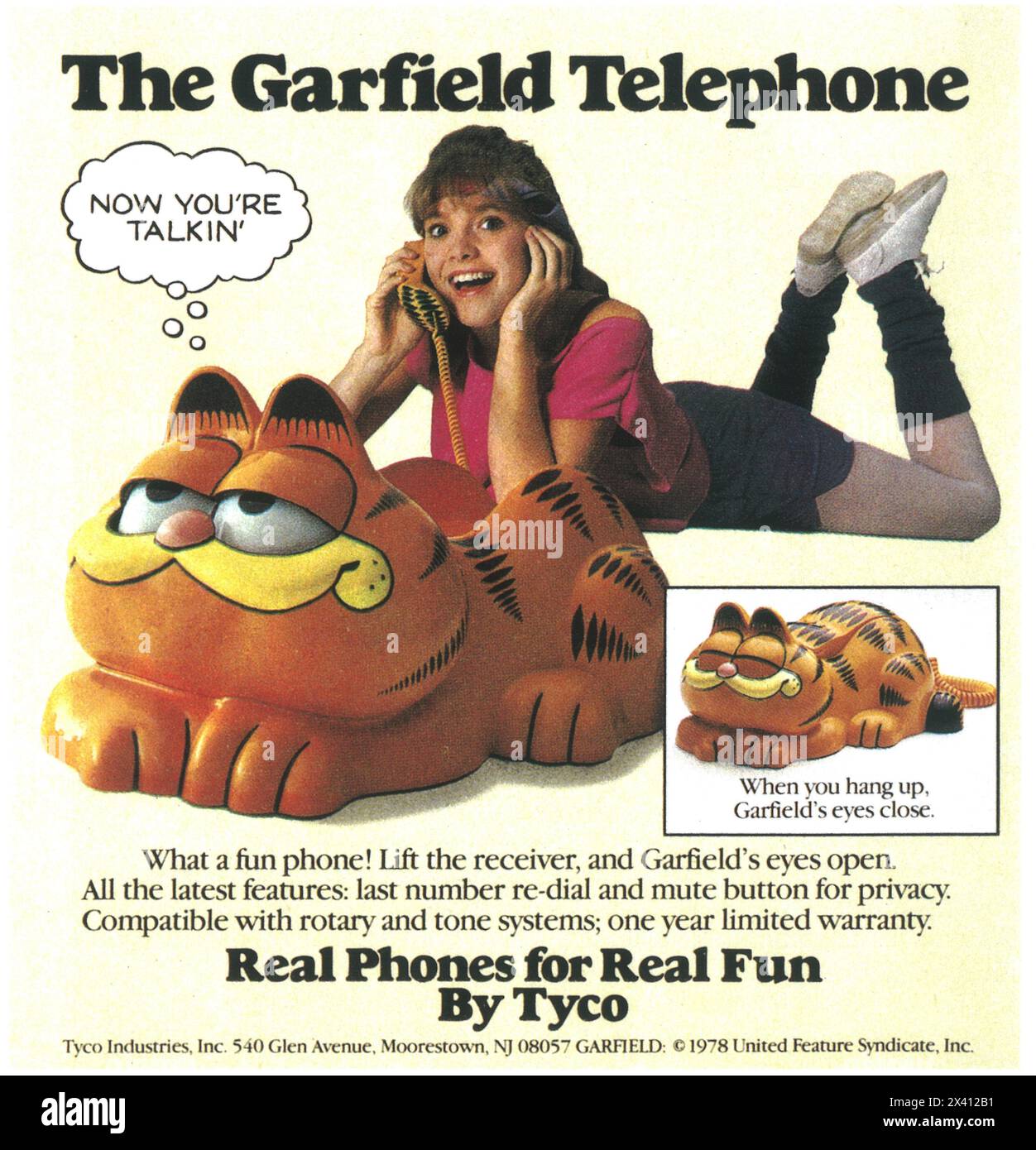1984 The Garfield Telephone von Tyco ad Stockfoto