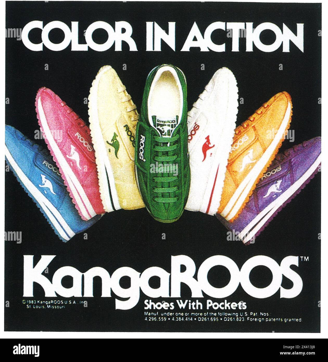 1983 Kängurus Sneakers Werbung Stockfoto