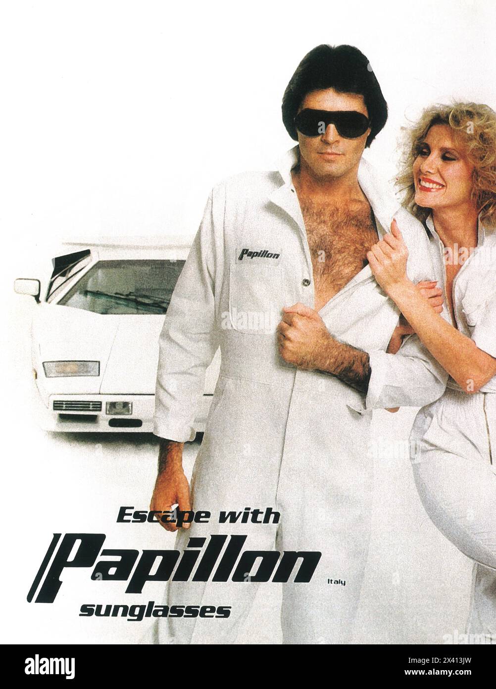 Anzeige für Papillon Sonnenbrillen aus den 1980er Jahren Stockfoto