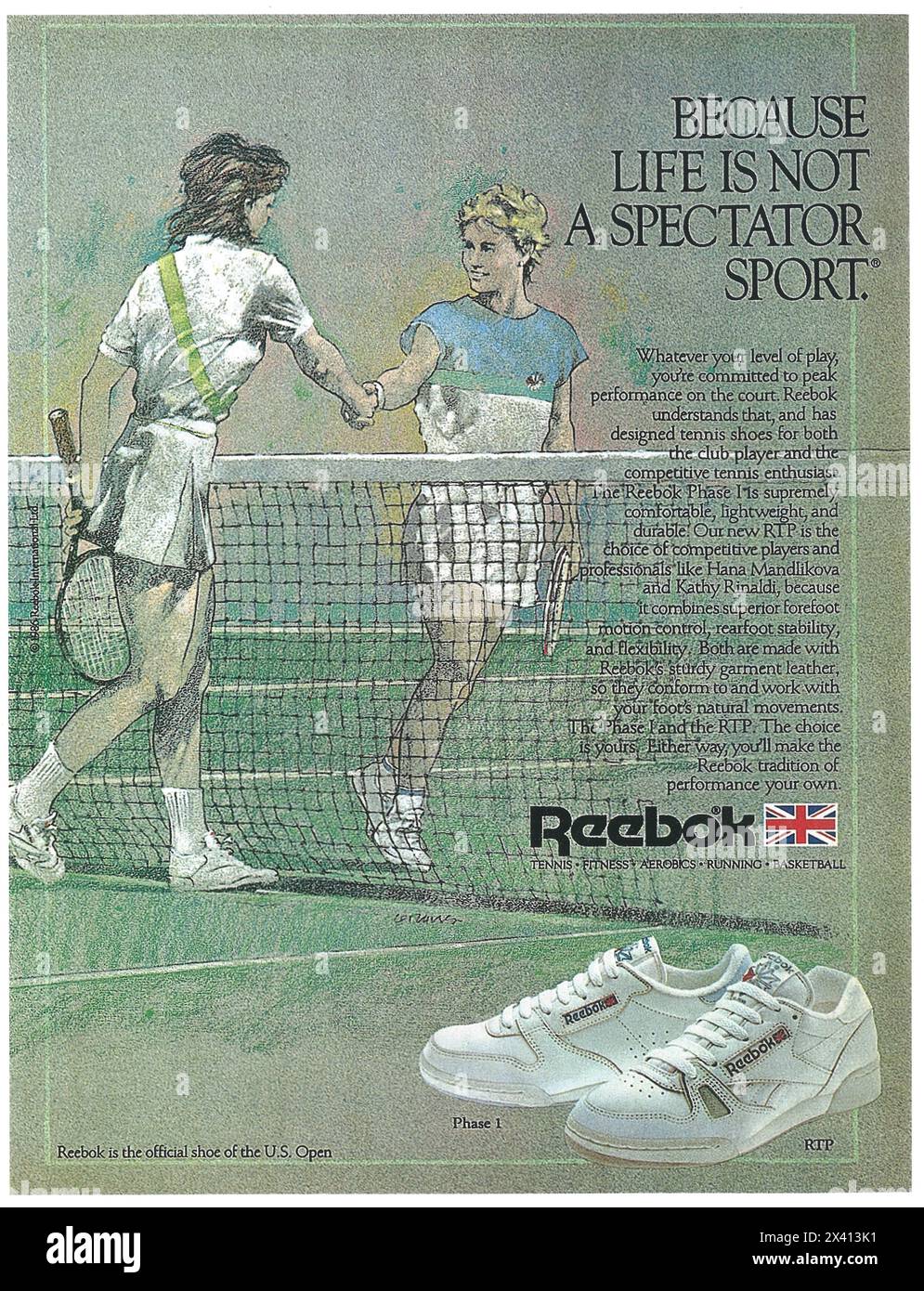 1986 Werbespot für Reebok Schuhe Stockfoto