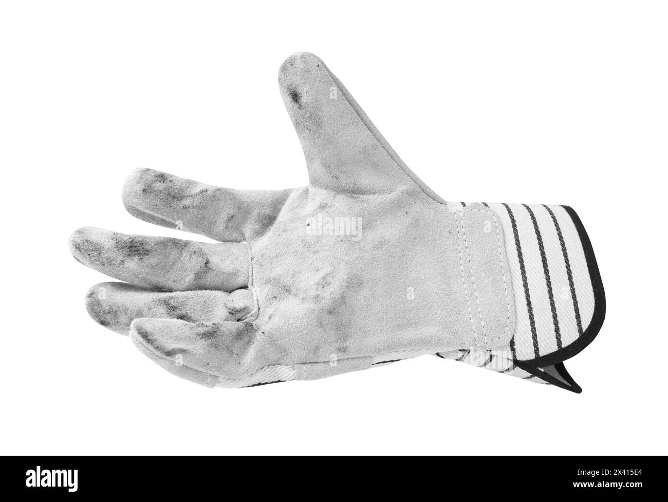 Ein dreckiger Gartenhandschuh isoliert auf weiß Stockfoto