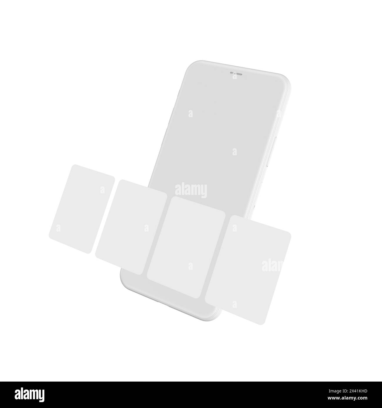 Mobiltelefon-Modell 3D-Rendering auf weißem Hintergrund Stockfoto
