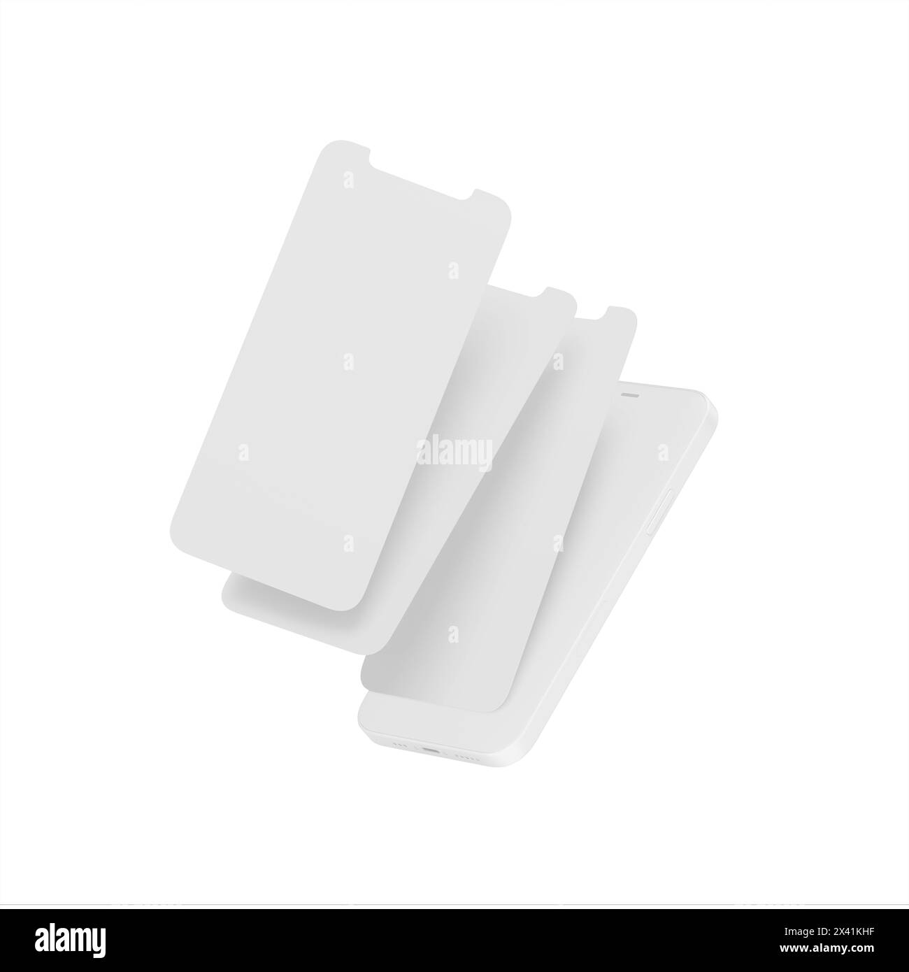 Mobiltelefon-Modell 3D-Rendering auf weißem Hintergrund Stockfoto