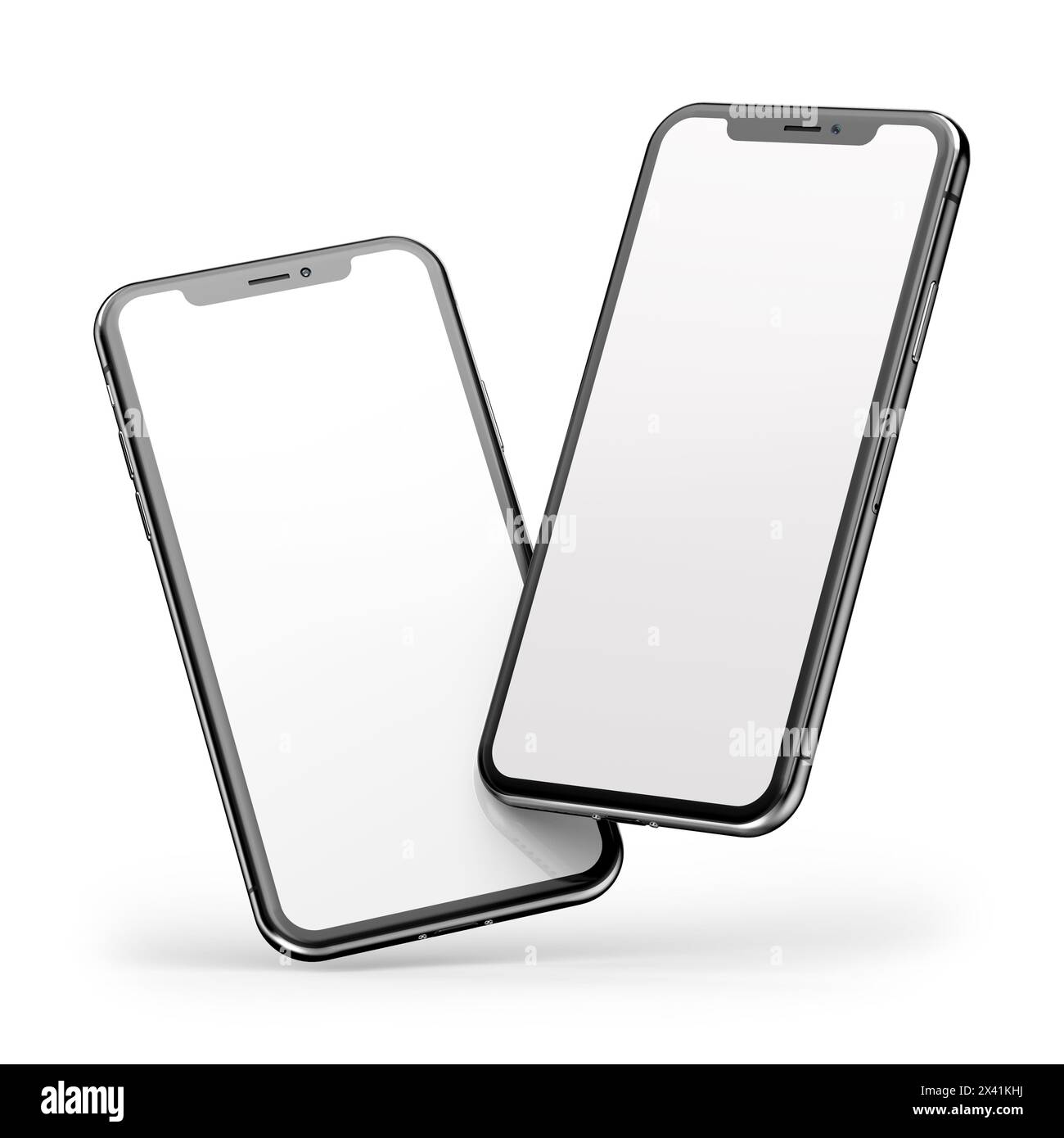 Mobiltelefon-Modell 3D-Rendering auf weißem Hintergrund Stockfoto