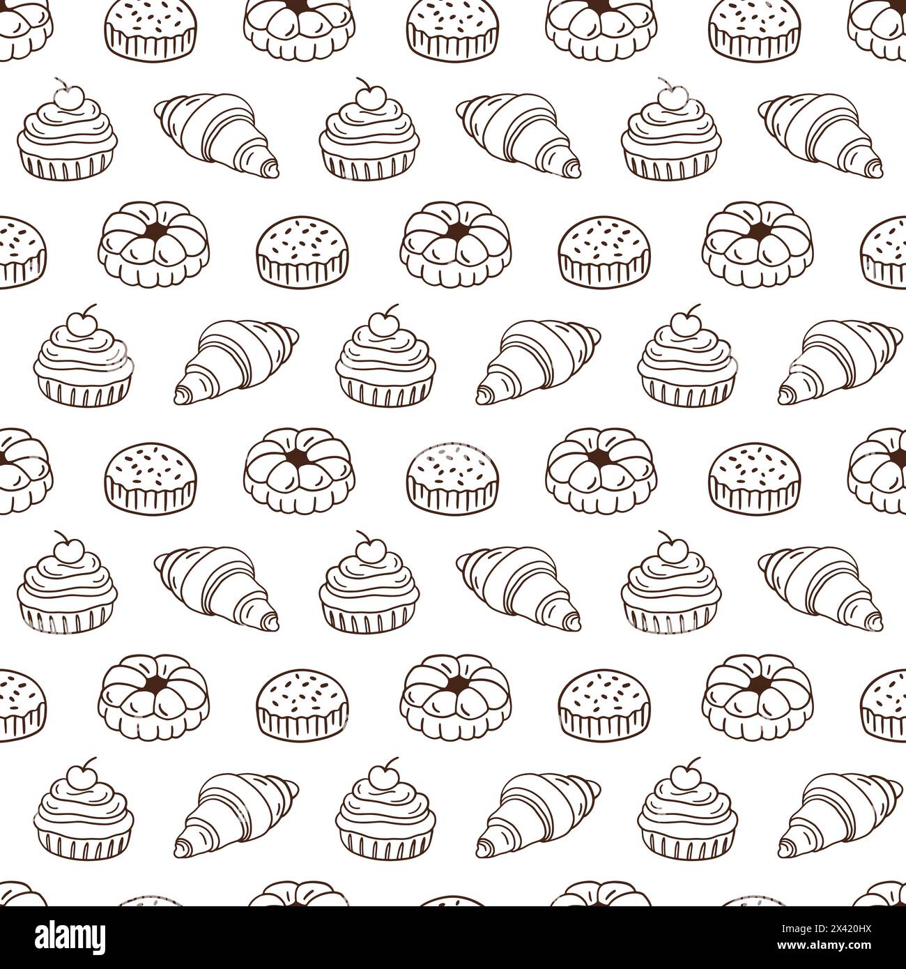 Gebäck, süße Bäckerei, nahtlose Muster Cupcakes. Stock Vektor