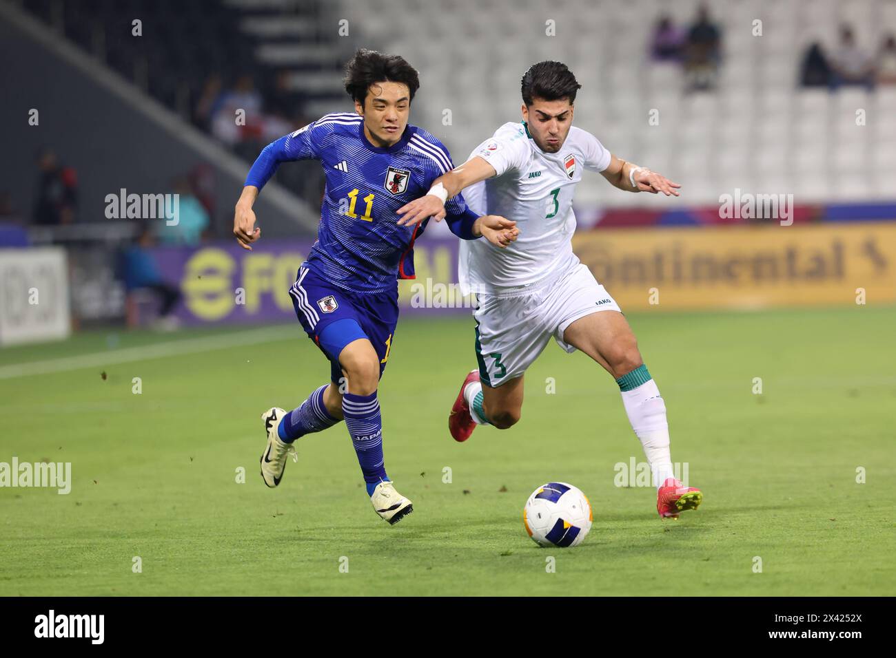 Doha, Katar. April 2024. Ahmed Maknazi (IRQ) Fußball/Fußball : AFC U23 Asienmeisterschaft Katar 2024 Halbfinalspiel zwischen Japan und Irak im Jassim bin Hamad Stadium in Doha, Katar. Quelle: Yohei Osada/AFLO SPORT/Alamy Live News Stockfoto