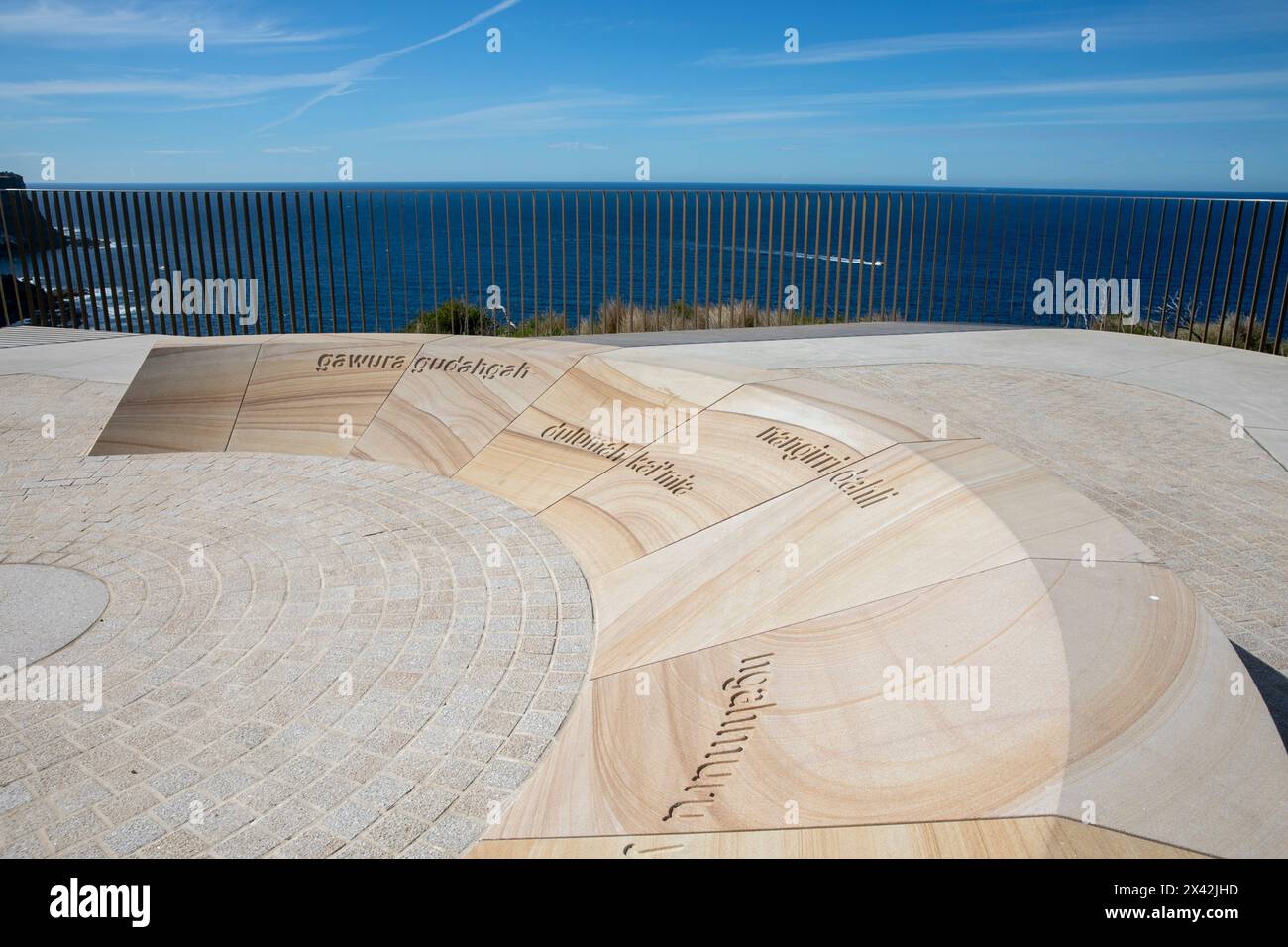 Der North Head Manly, Fairfax Track verbindet verschiedene Aussichtspunkte, den Yiningma Lookout und die Worte der Ureinwohner, Sydney, NSW, Australien Stockfoto