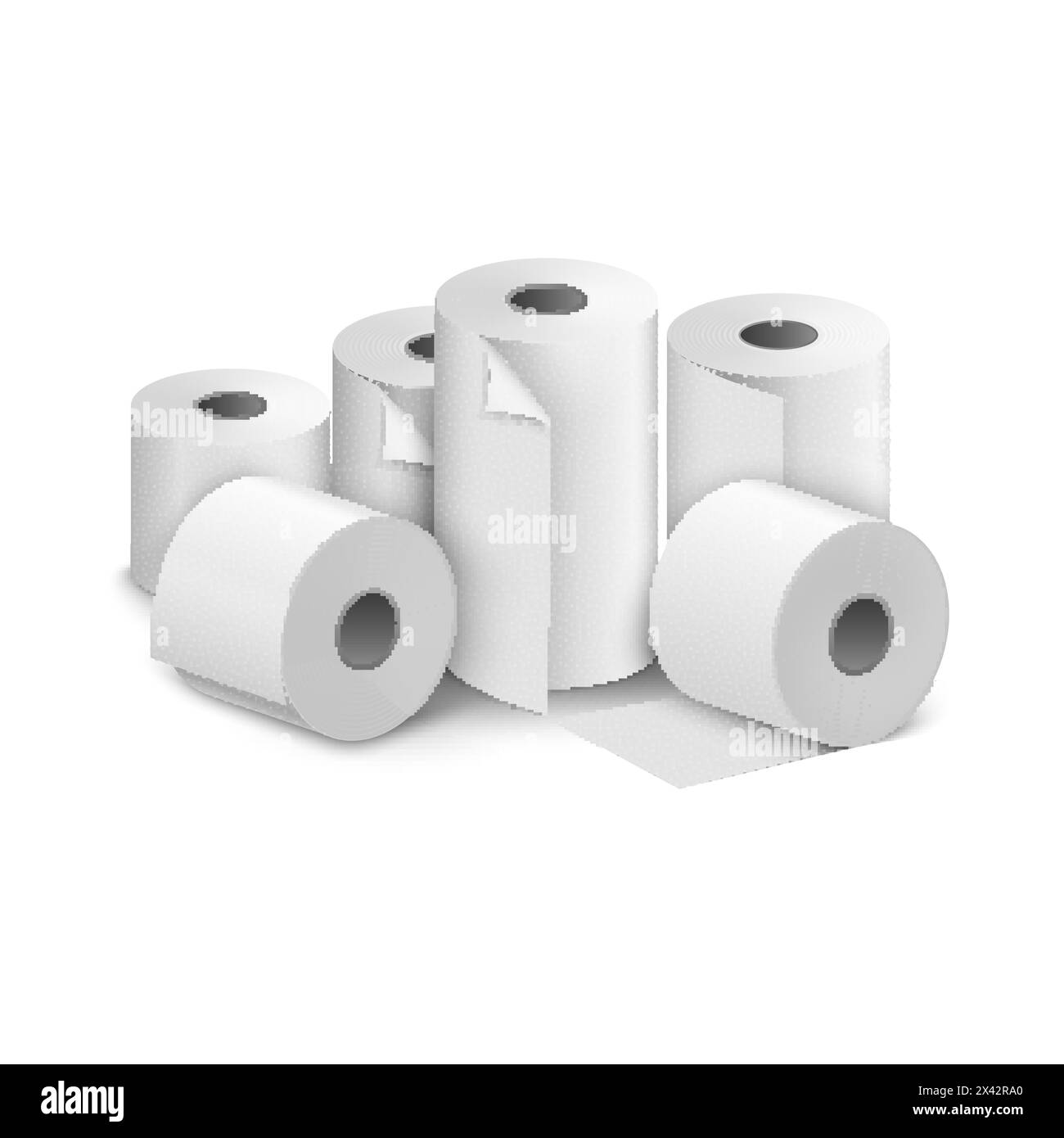 Toilettenpapierrollentücher. Symbol für Toilettenhandtücher isoliert realistische Illustration. Küche wc weißes Klebeband Papier. Stock Vektor