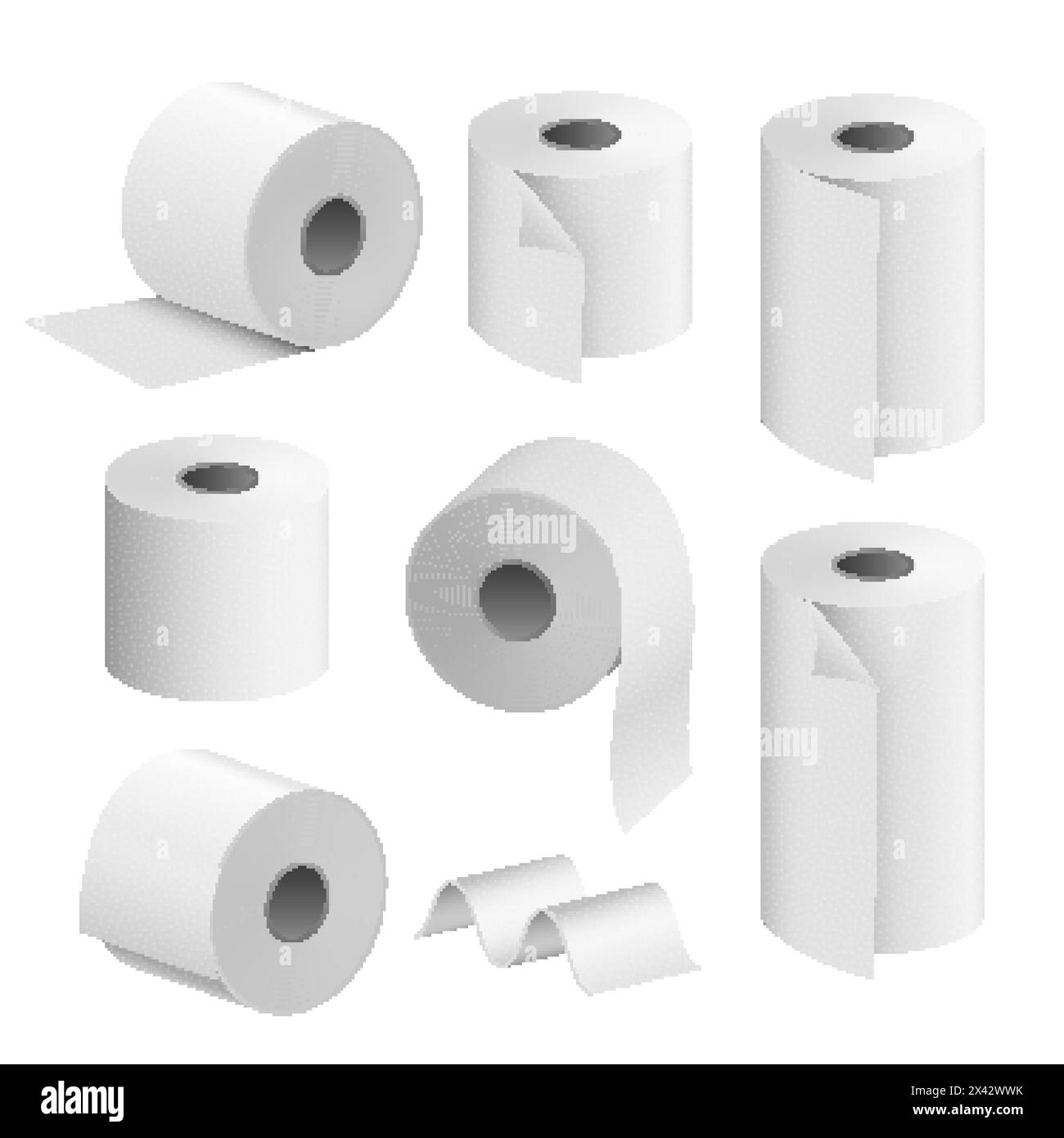 Toilettenpapier. Symbol für Toilettenhandtücher isoliert realistische Abbildung. Küche wc Whute Tape Papier. Stock Vektor