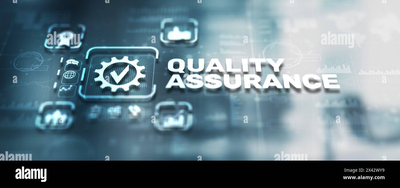 Qualitätssicherung Service Garantie Standard. Universeller Unternehmenshintergrund Stockfoto