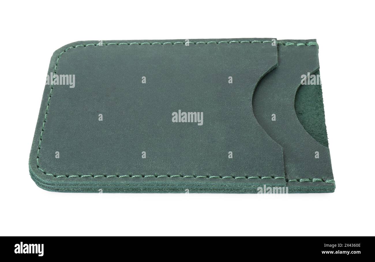 Visitenkartenhalter aus Leder isoliert auf weiß Stockfoto