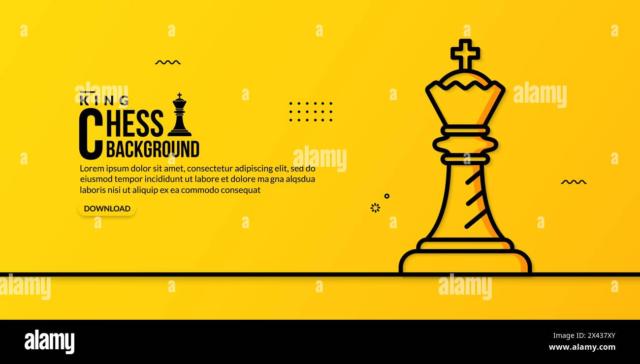 Lineare Darstellung des Schachkönigs auf gelbem Hintergrund, Konzept der Geschäftsstrategie und des Managements Stock Vektor
