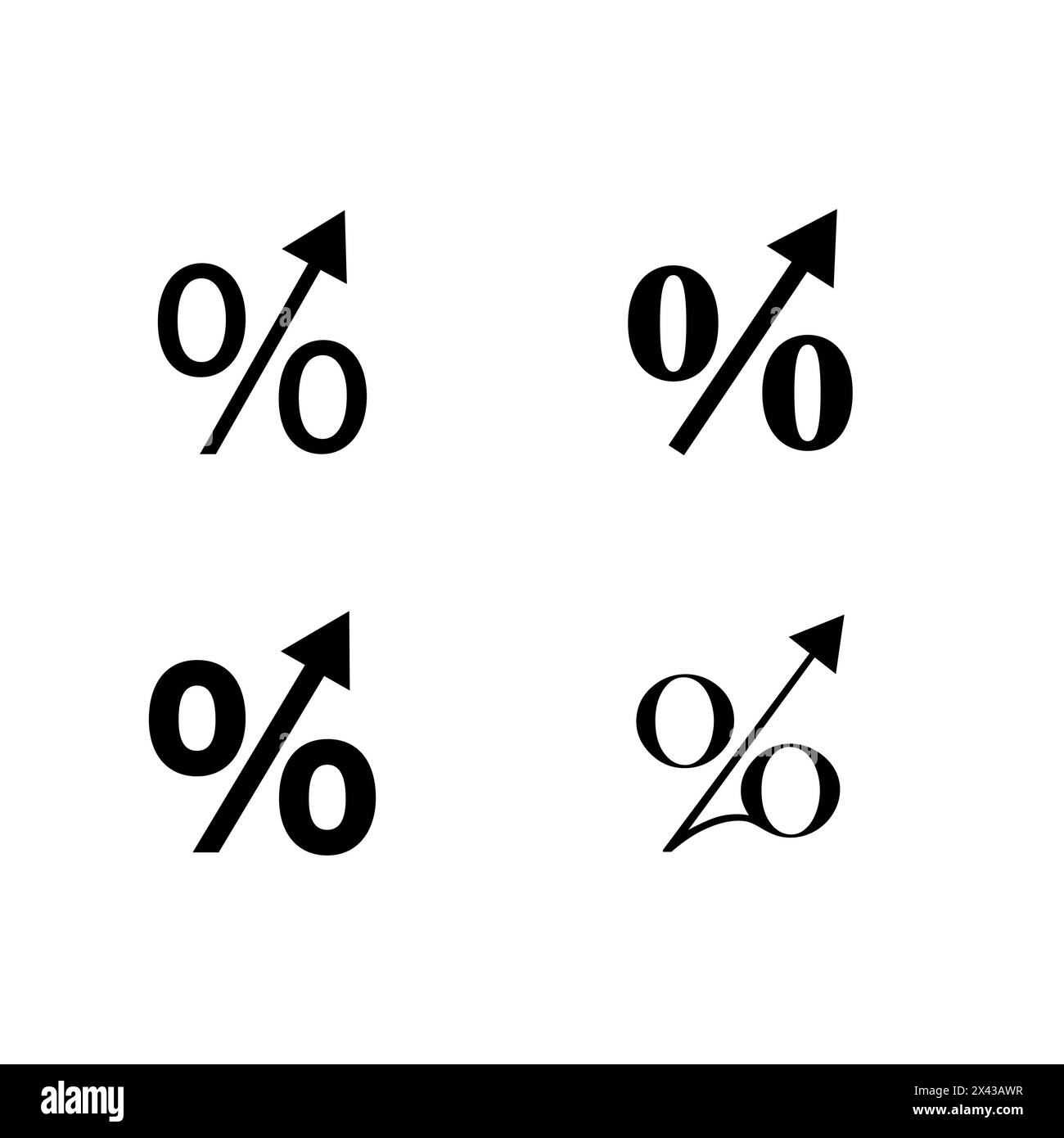 Symbole für die Erhöhung des Zinssatzes. Symbole für das prozentuale Wachstum des Vektors. Indikatoren für den finanziellen Aufstieg. Pfeile für die steigende Wirtschaft. Stock Vektor