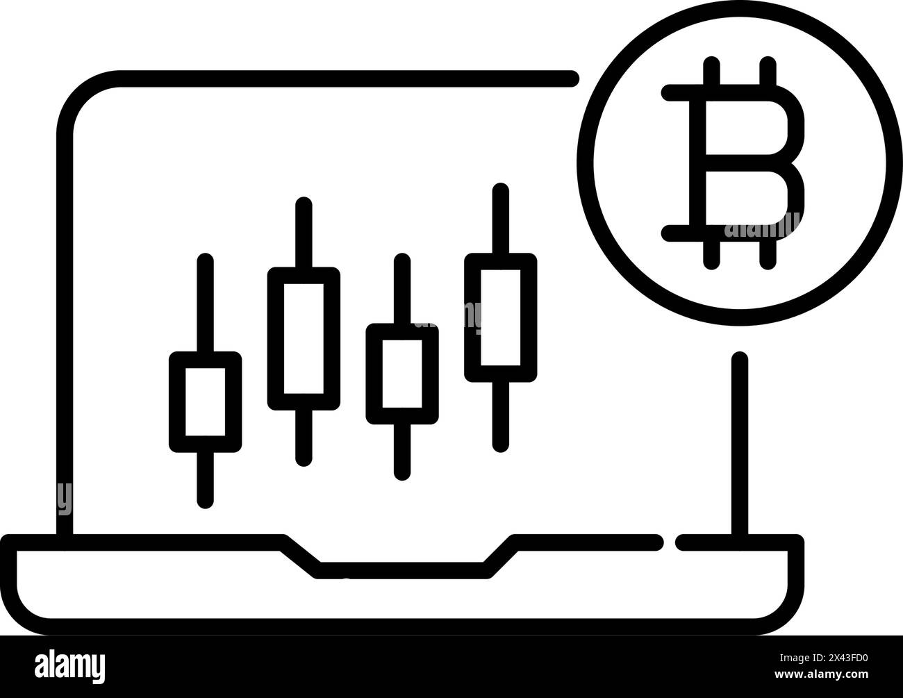 Bitcoin-Handelsdiagramm. Kerzendiagramm mit wachsendem Trend. Preisvolatilität. Pixel Perfect Vektor-Symbol Stock Vektor