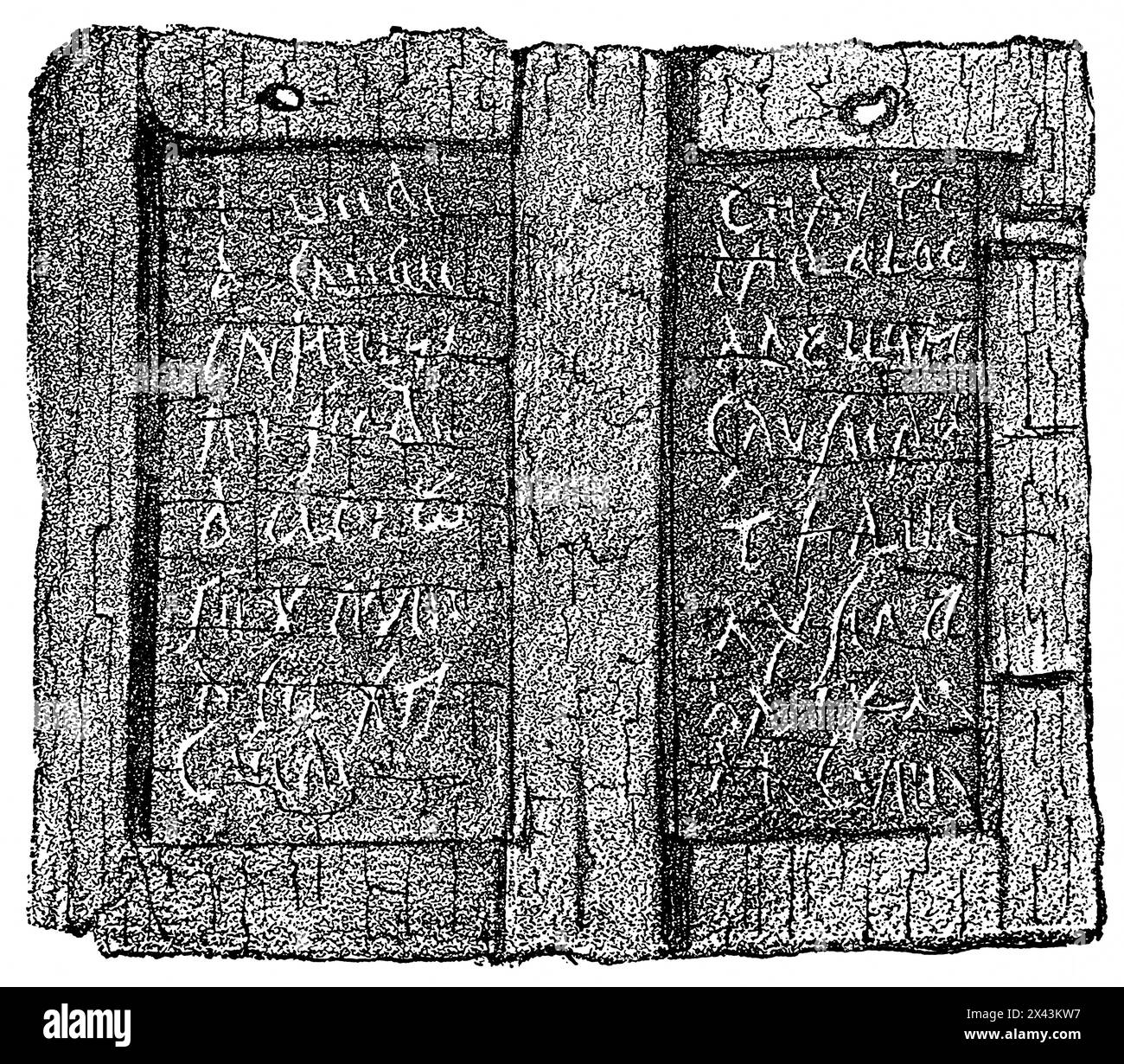 Gutschein für Quittung auf einem Wachsbrett, 1. Jahrhundert n. Chr., gefunden in Pompeji im Jahr 1875, Römisches Reich, Italien, historische Illustration 1884 Stockfoto