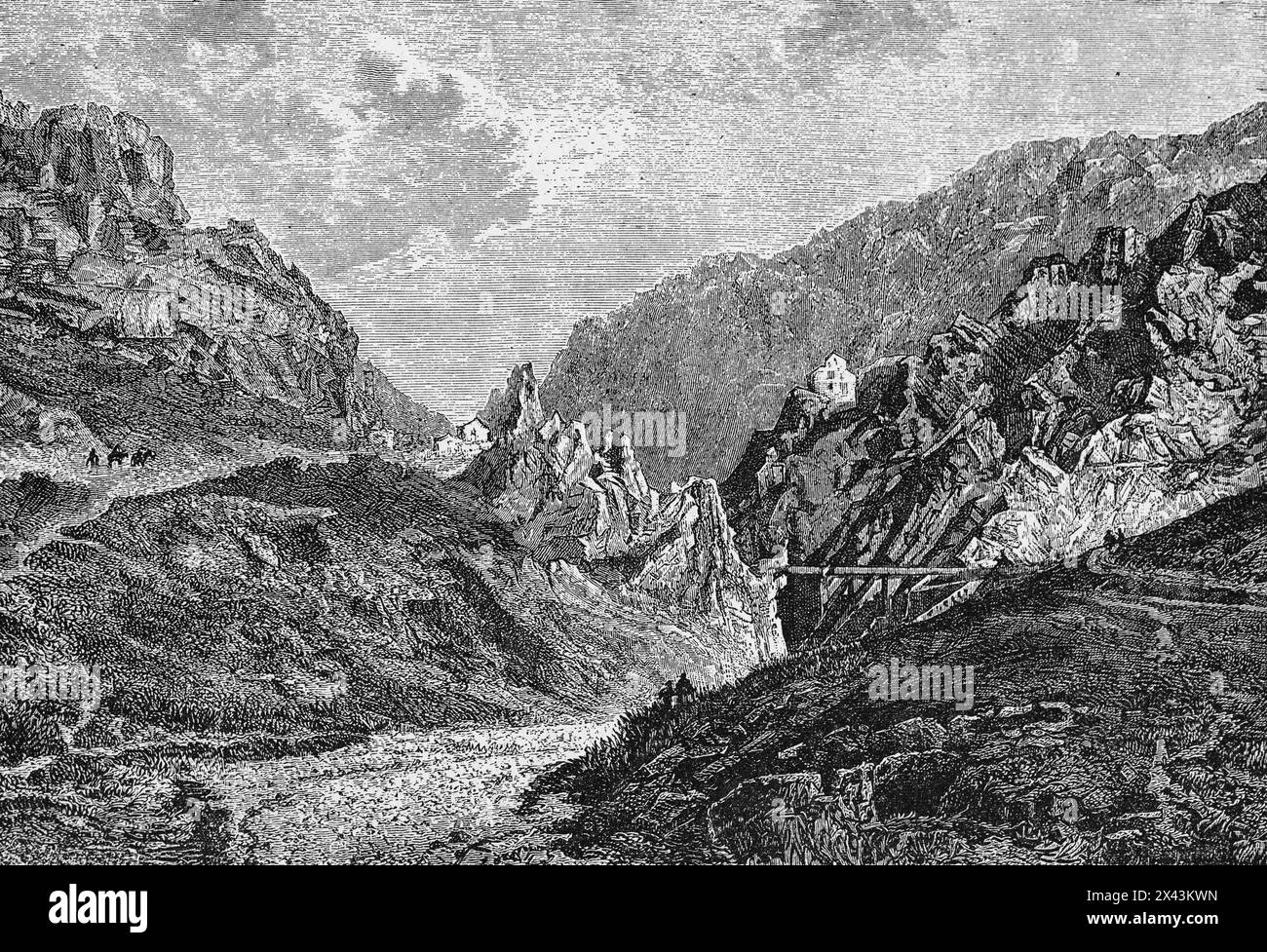 Bergpass des Römischen Reiches Despenaperros, Despeñaperros, Andalusien, Spanien, historische Illustration 1884 Stockfoto