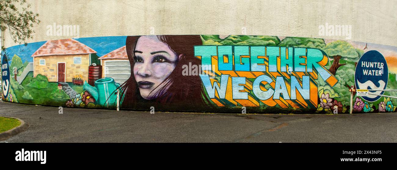 Water Tank Art von Up and Up Inspirations, Charlestown, NSW, Australien Stockfoto