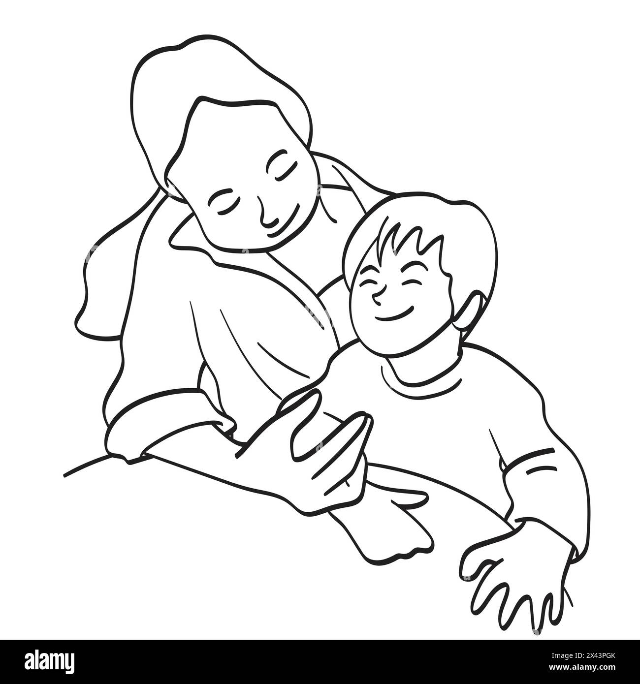 Mutter umarmt Sohn Illustration Vektor Hand gezeichnet auf weißem Hintergrund Stock Vektor