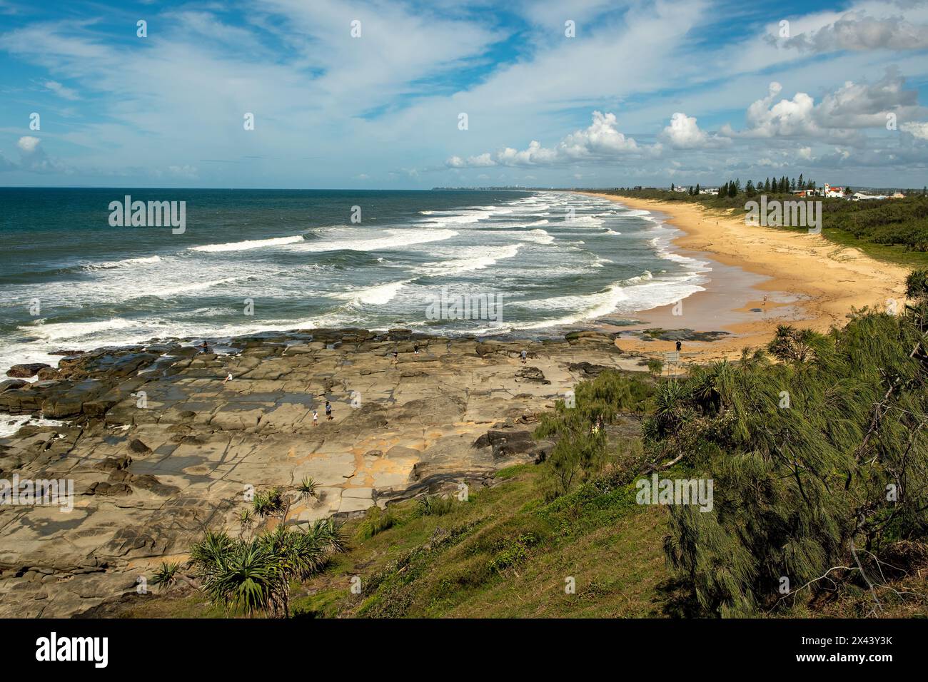 Blick auf den Strand vom Lighthouse, PT Cartwright, Buddina, Queensland, Australien Stockfoto