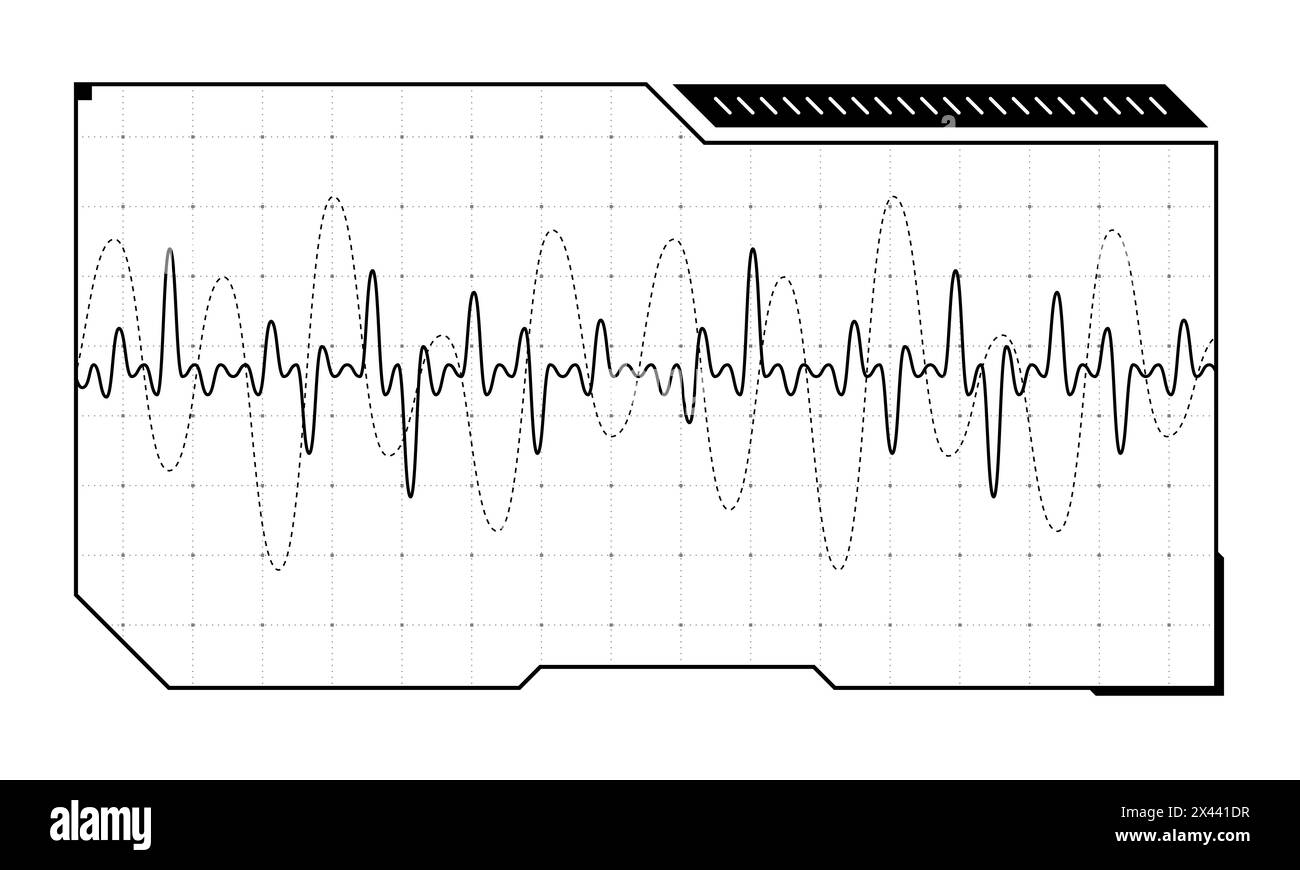 Digitaler, futuristischer HUD-Audio-Equalizer-Rahmen für die Benutzeroberfläche. SCI Fi High-Tech Musik Sound Wave Bildschirm. Dashboard-Bedienfeld für die Überwachung von Cyber-Funkgeräten in GUI und FUI. Head-Up-Display-UI-Infografik-Designelement Stock Vektor