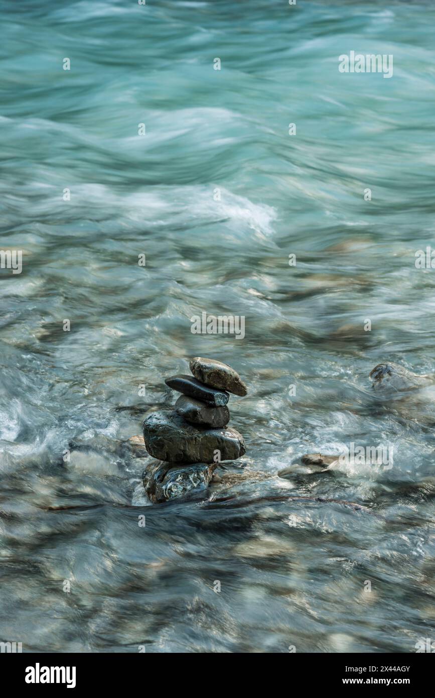 Cairn, Oybach in Oytal, bei Oberstdorf, Allgaeu, Bayern, Deutschland Stockfoto