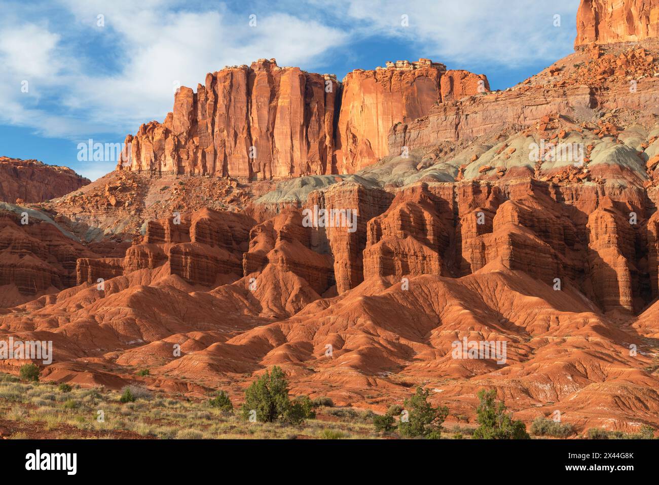 Erodierte Sandsteinfelder und Badlands, Capitol Reef National Park, Utah. Stockfoto