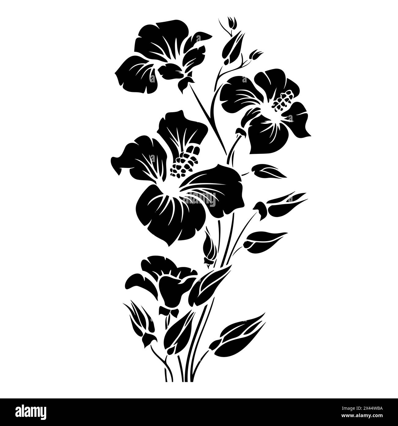 Eine schwarz-weiße Blumenzeichnung auf weißem Hintergrund, kunstvoll und detailliert Stock Vektor
