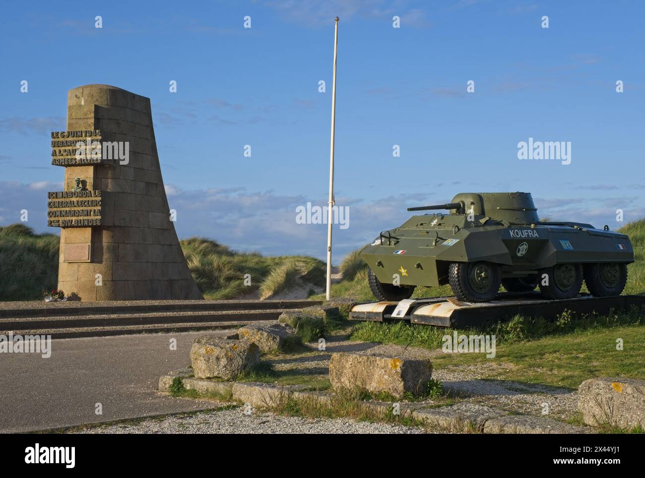 Saint-Martin-de-Varreville, Frankreich - 19. April 2024: Utah Beach D-Day Landing Memorial and Monument of the Landing of the French 2nd Armored Division. S Stockfoto