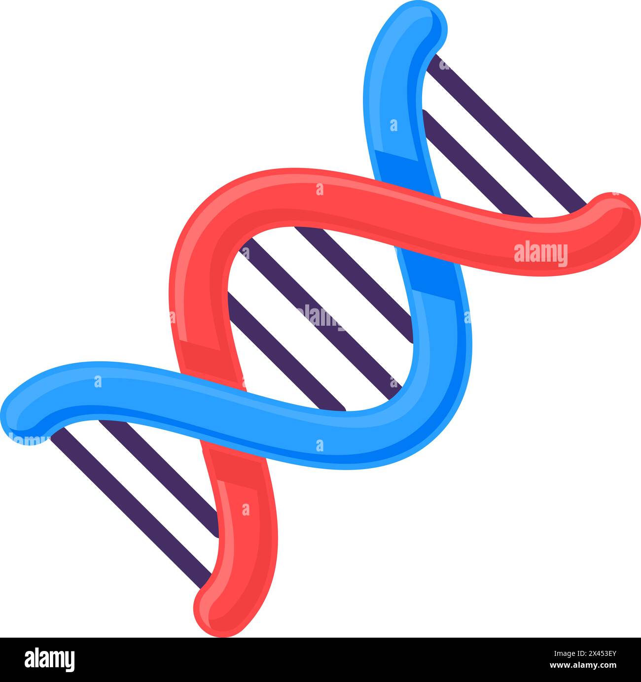 Symbol für spiralförmige DNA-Moleküle. Verdrehtes komplexes Molekül, medizinisch gestrichenes Cartoonelement für modernes und Retro-Design. Einfache Farbvektor-Piktogramme isolieren Stock Vektor